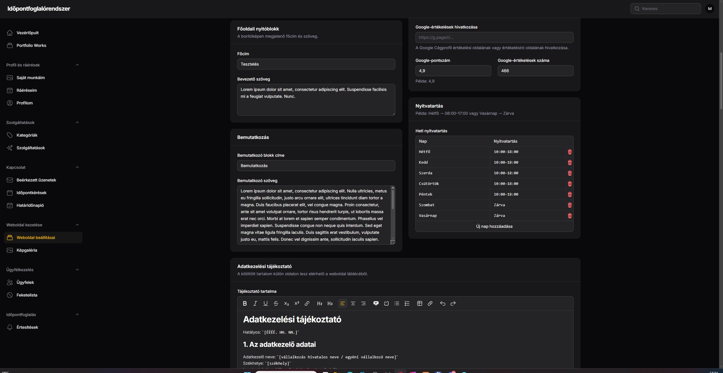 Moduláris szolgáltatásmenedzsment és online időpontfoglaló rendszer – projektkép 3